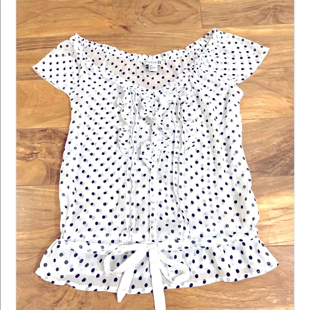 Forever 21 Sheer Chiffon Ruffle Tie Front Blouse Pink S/P button down